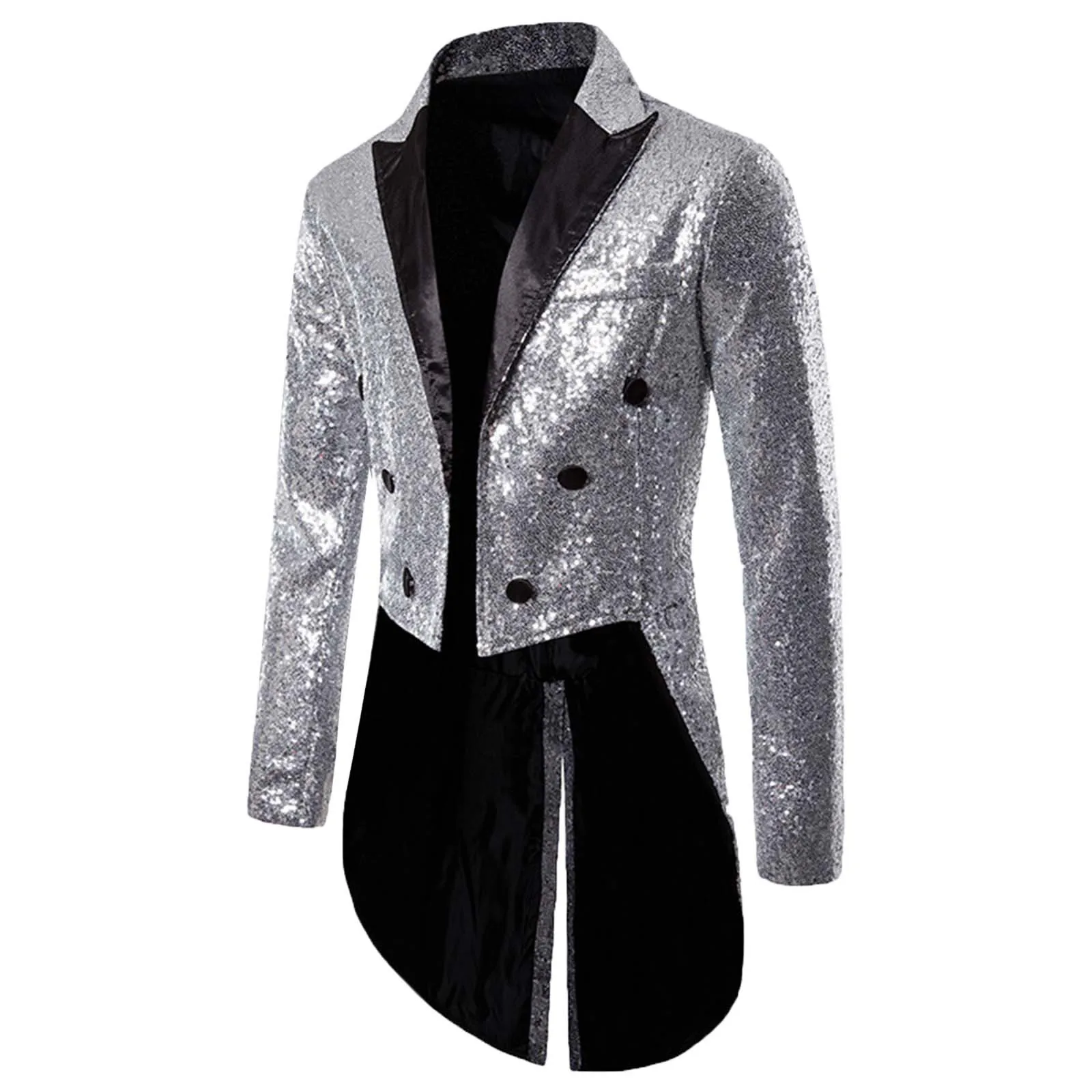 Shiny Sliver Sequin Men's Suit Tuxedo Banquet Nightclub Show Sequins Jacket Fashion Slim Waist Design Mens Irregular Coat