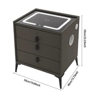 Умная тумбочка темно-серого цвета с 3 ящиками, прикроватная тумбочка со светодиодной подсветкой и распознаванием отпечатков пальцев для спальни, гостиной — изображение 4