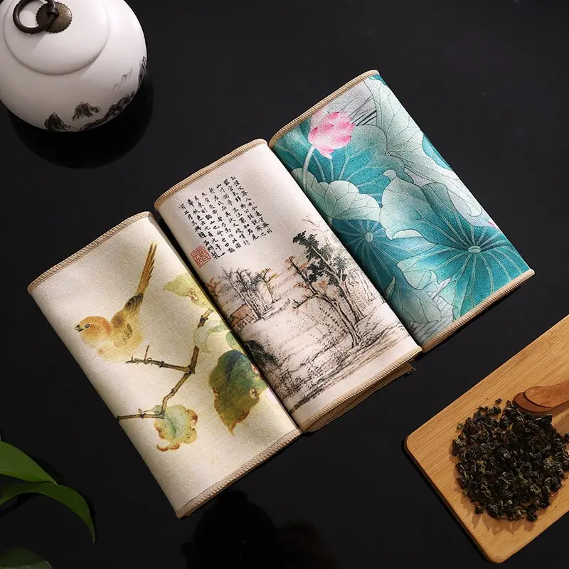 Chinese Professional Rag Painted Thick Tea Towel Super Absorbent High end Tea Cleaning Set Cup Mat Accessories
