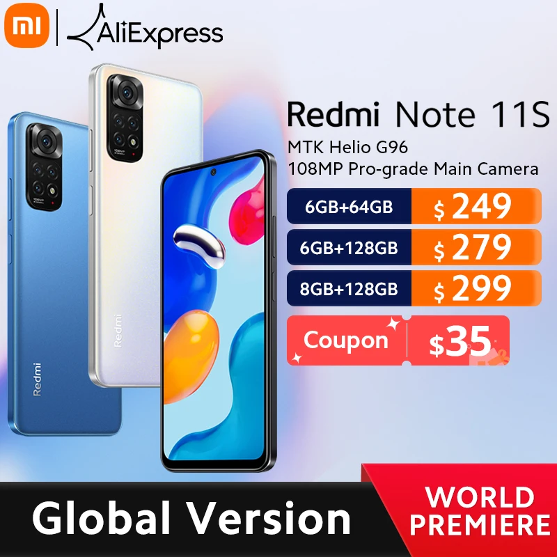 Смартфон Xiaomi Redmi Note 11S телефон 64 ГБ/128 ГБ Восьмиядерный процессор Helio G96 аккумулятор