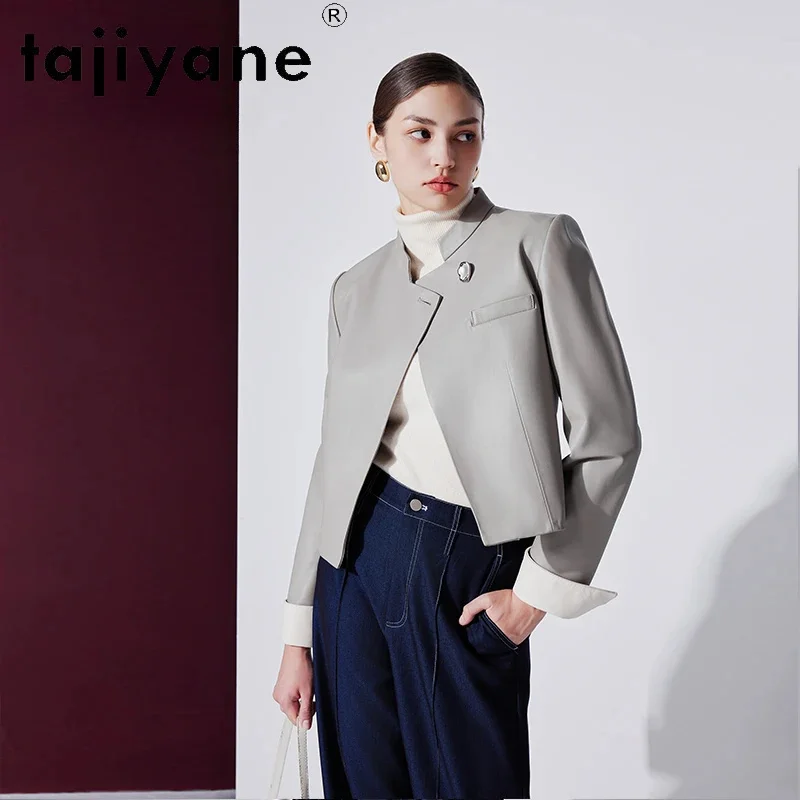 

Super Tajiyane Quality Natural Sheepskin Coat for Women 2024 Elegant Real Leather Jacket Standing Collar Short Jackets