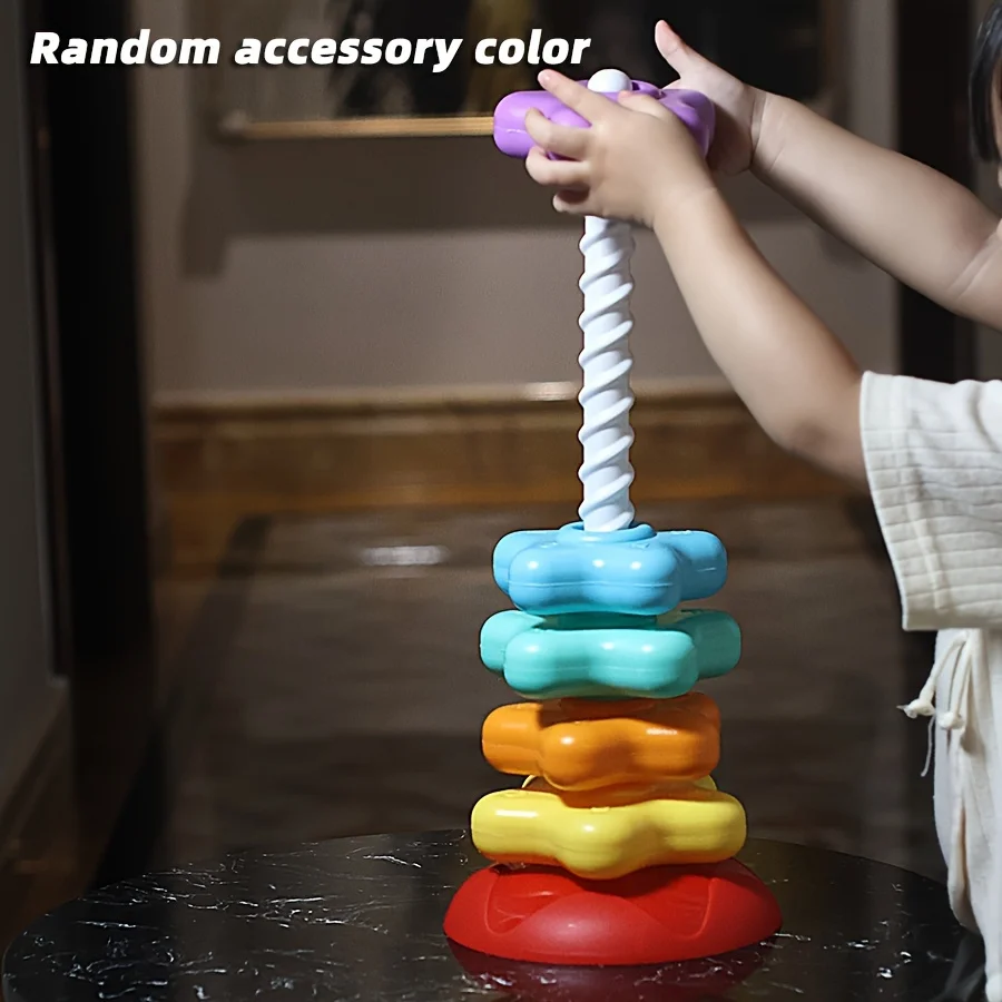 Montessori Rotating Rainbow Tower Baby Stacking Puzzle Toys Safety AndEnvironmental Protection Colored Children's Toys