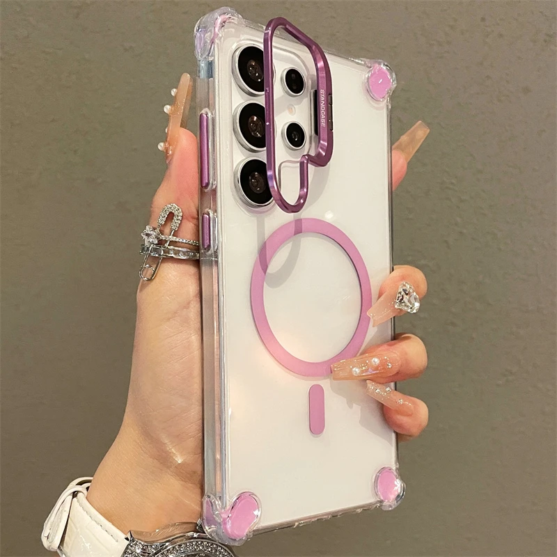 Clear Camera Lens Stand Phone Case with Magnetic Feature