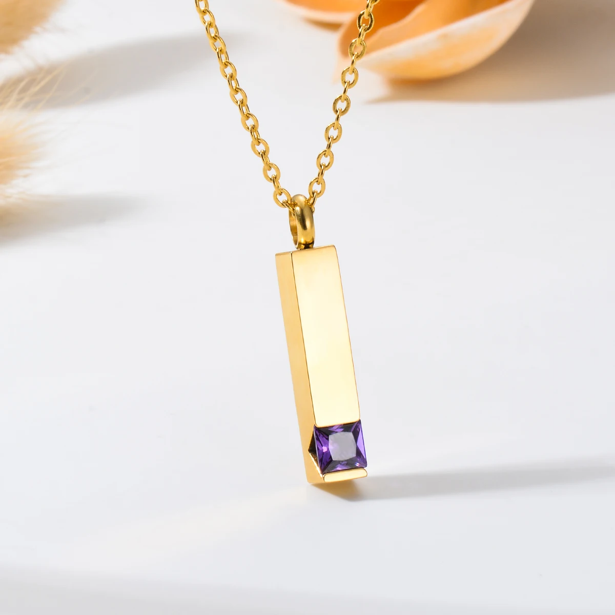 Cremation Urn Women Necklace Men Necklace Unisex 2 Colors Stainless Steel Cube Zircon Bar Cremation Urn Necklace for Ashes Memorial Birthstone Jewelry