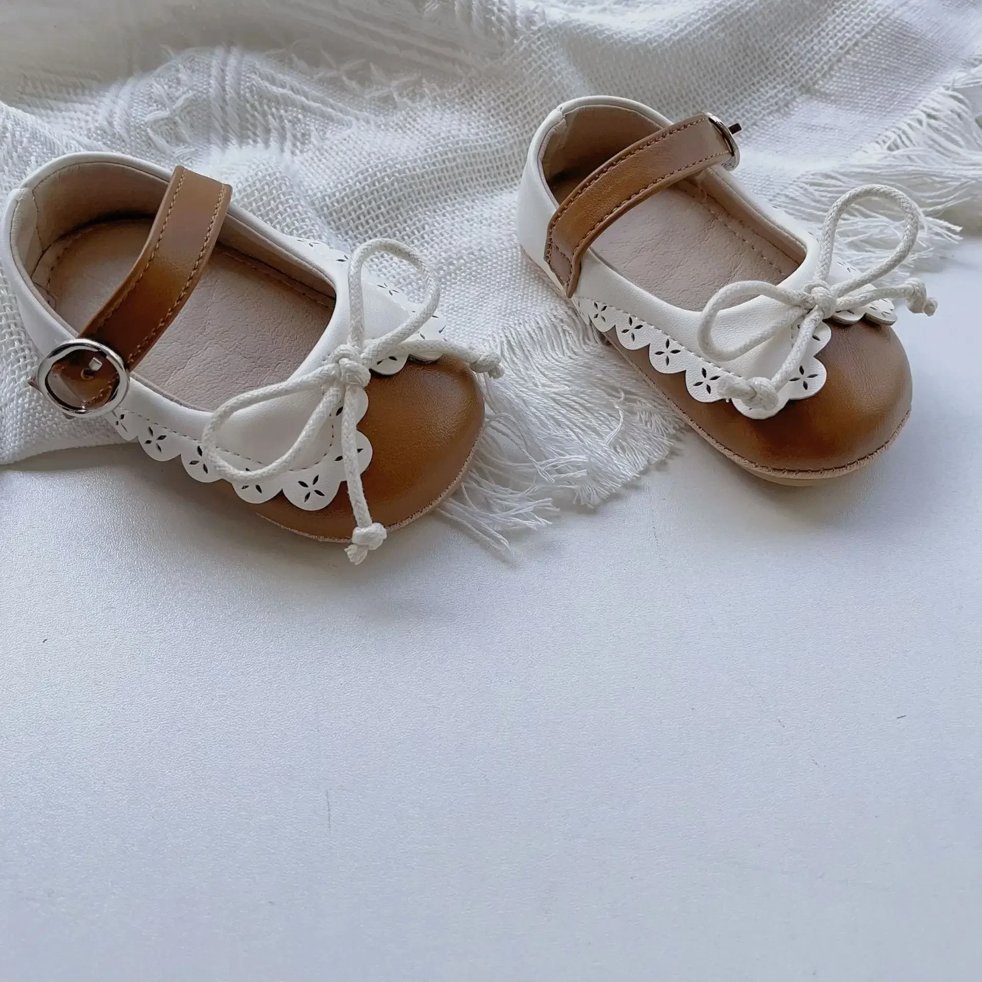 4141 Korean Baby Shoes Autumn New Toddler Shoes 0-2 Years Baby Girl's Soft Soles Bow Non-slip Princess bebes