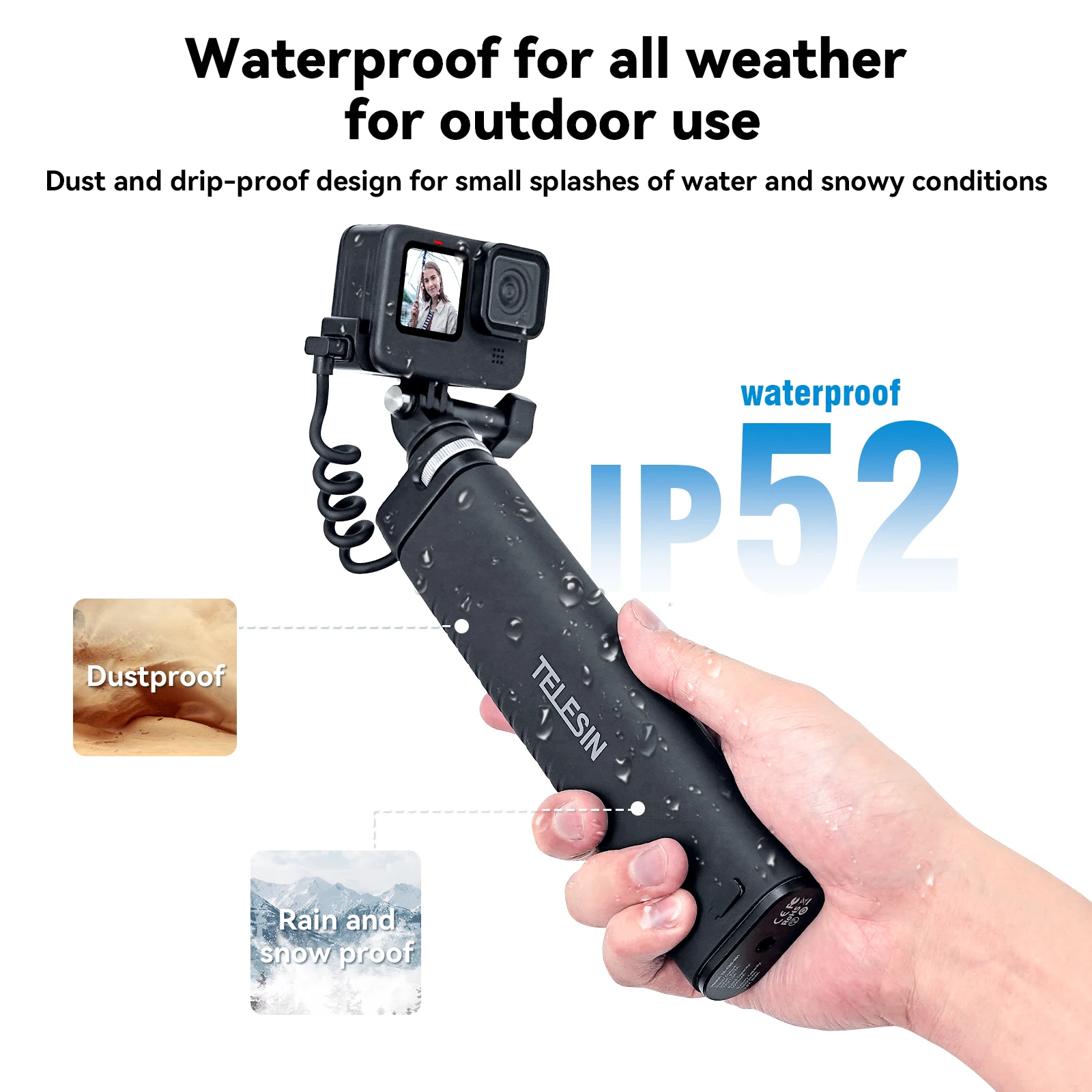 TELESIN TE-CSS-001 Selfie Stick QC/PD3.0 fast charging Power Selfie Stick 90CM Telescoping Pole with 1/4 Inch Screw selfie stick