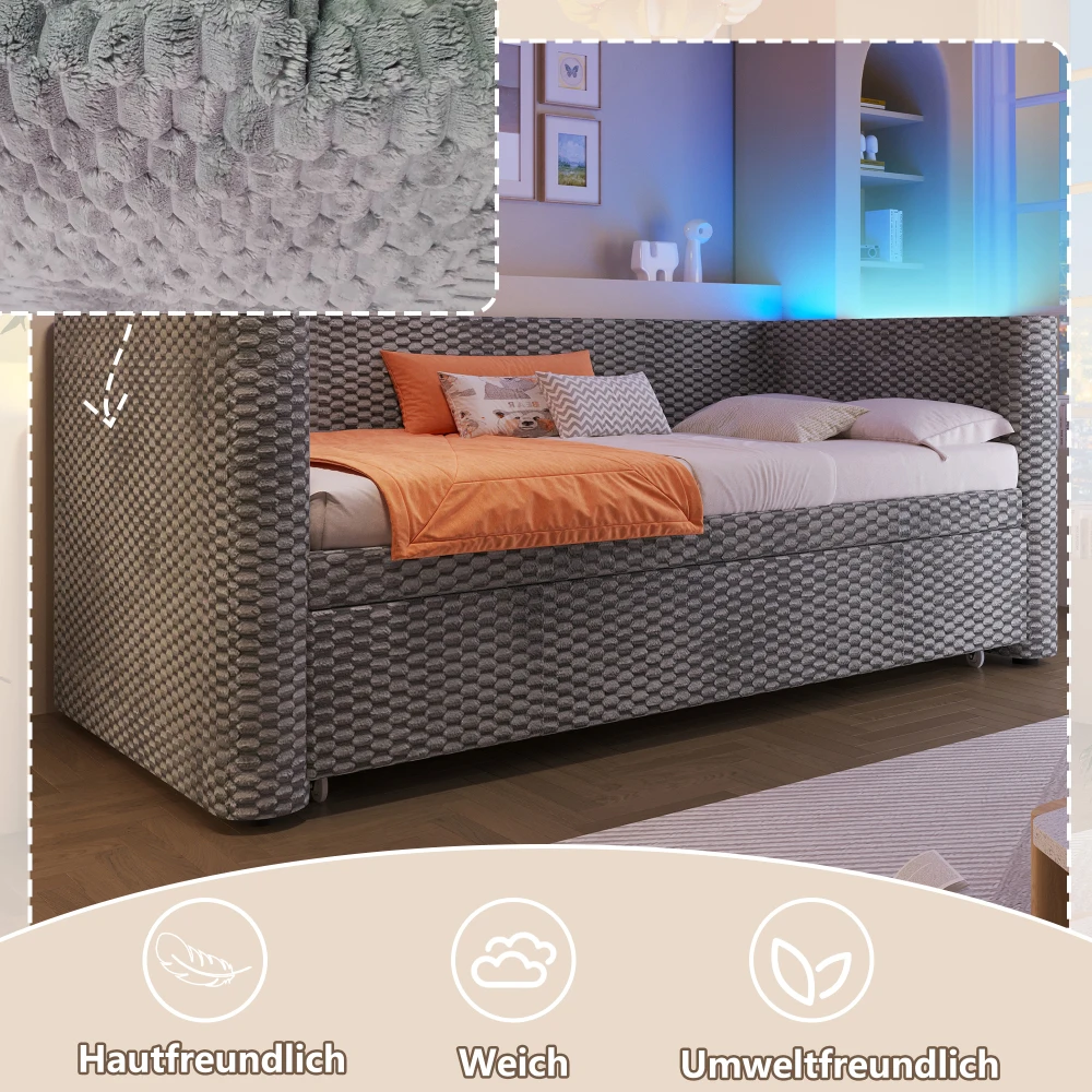 90 x 200 cm großes Samt-Tagesbett mit LED-Beleuchtung, modernes Schlafzimmer-Schlafsofa mit hydraulischem Aufbewahrungsmechanismus, Gitter, ohne Matratze – Detail 40