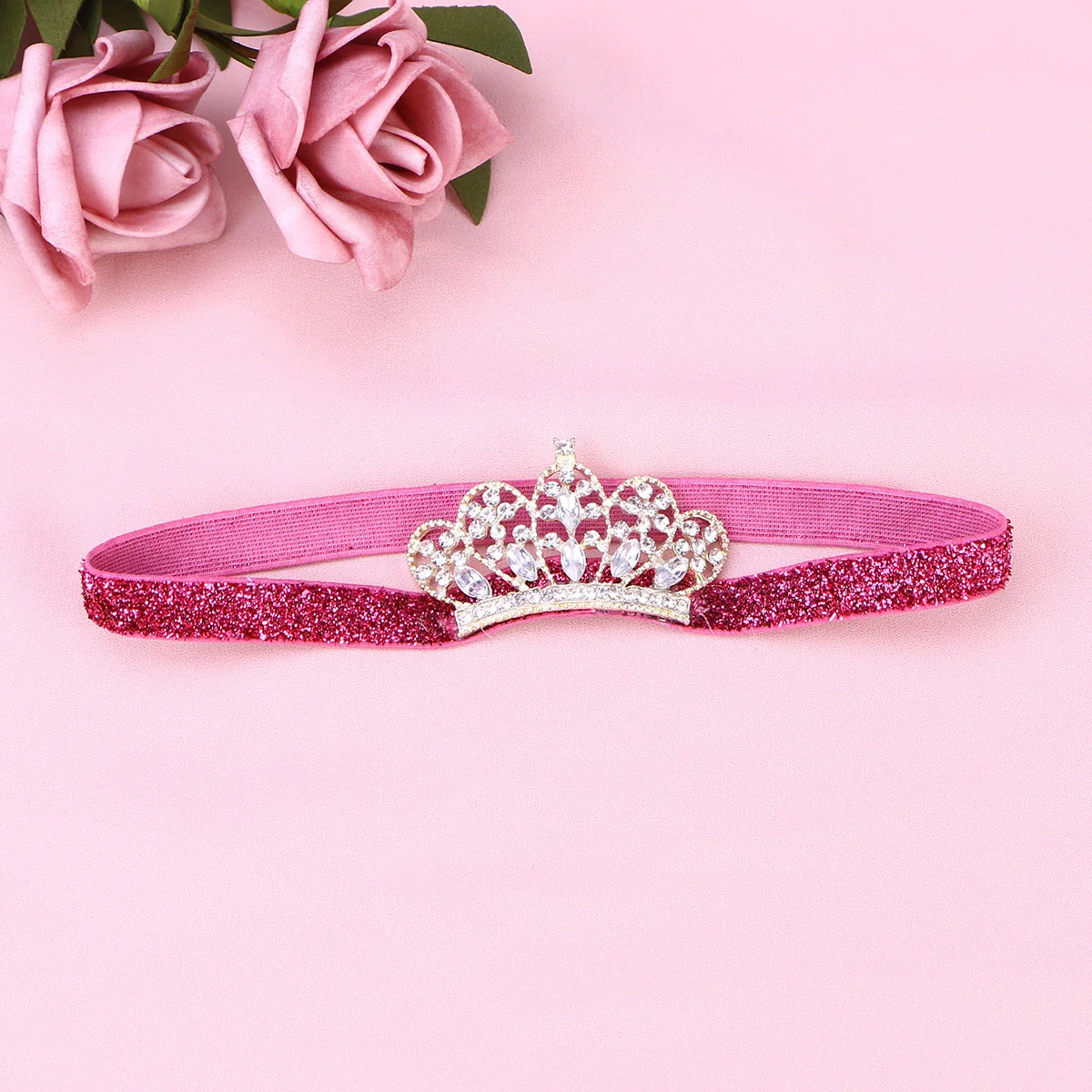 Baby Girls Rhinestone Crown Headband Lovely Elastic Hairband Headdress Hair Accessories (Golden Ribbon, Golden Crown) 3