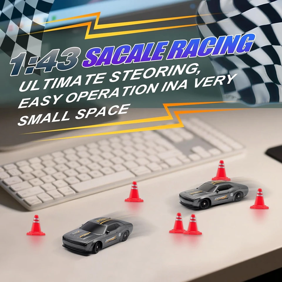 JoyfulHao Mini RC Drift Car - 1/43 Scale 4WD Remote Control Racing Vehicle With Cool Lights, Ready To Run Orange Drifter