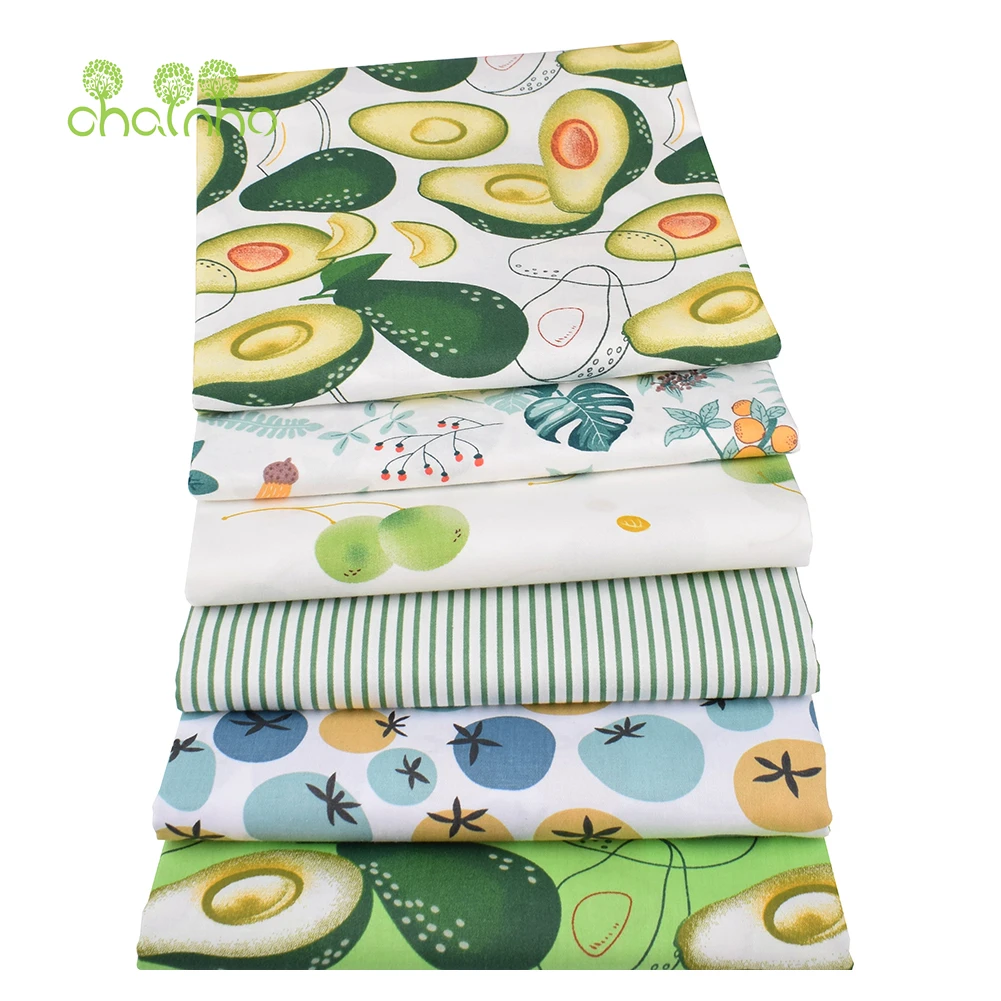 Chainho,Printed Twill Weave Cotton Fabric,DIY Sewing Quilting Material,Patchwork Cloth,6 Fruits Series,2 Sizes,15C304