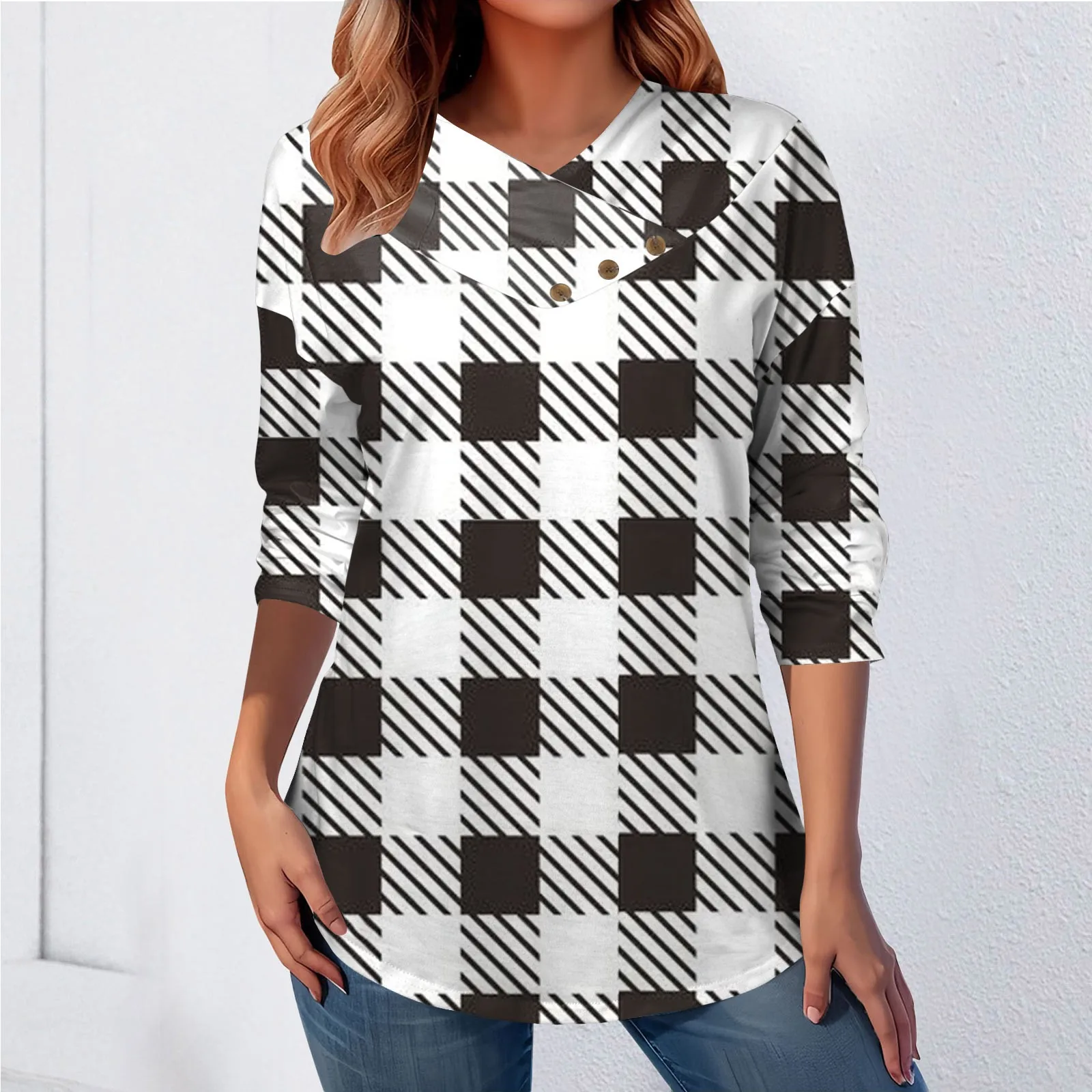 

Модная женская рубашка, повседневные свободные футболки с длинным рукавом, элегантные темпераментные топы в клетку с принтом, женские рубашки, блузы