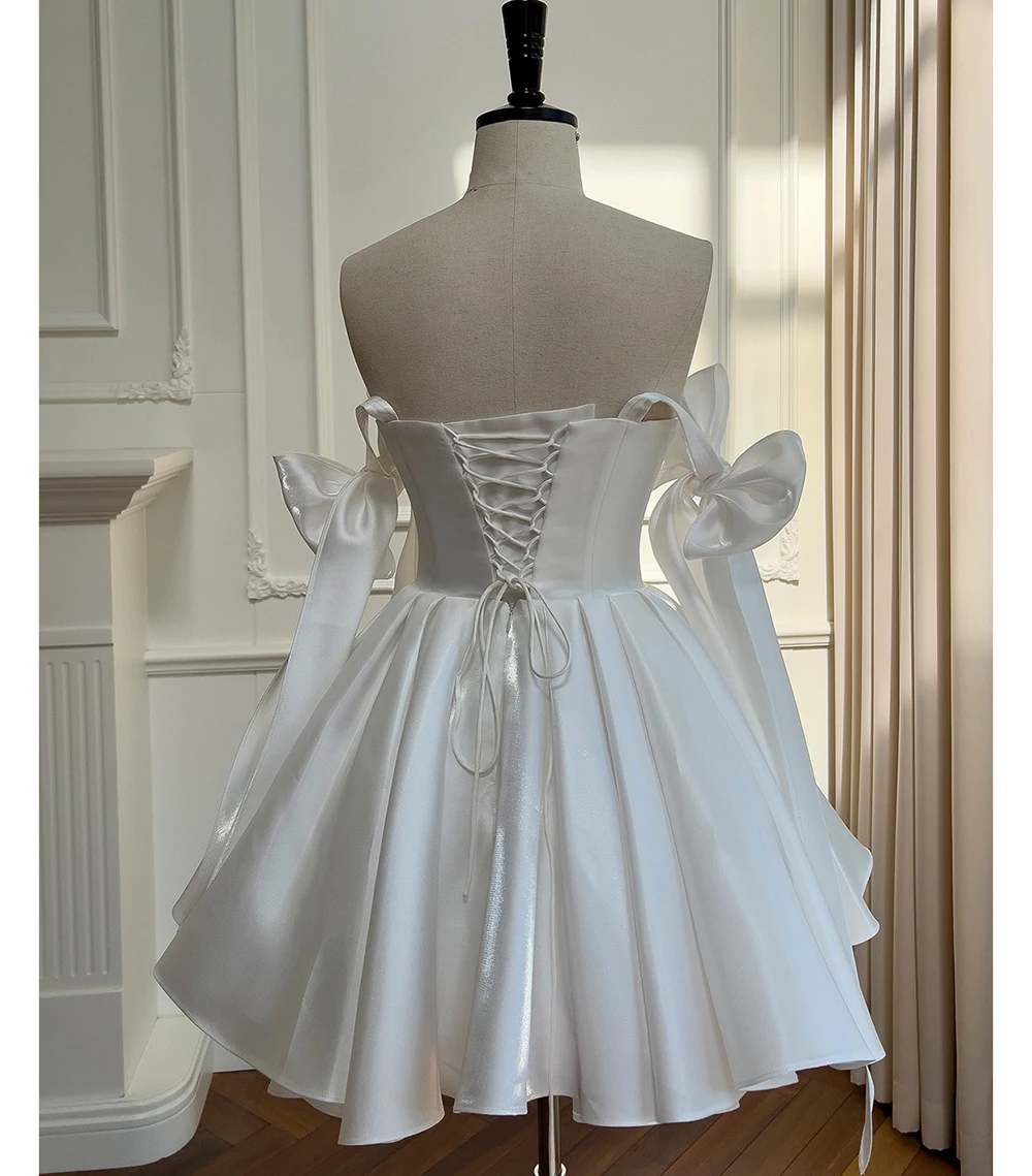 White Satin Bow Spaghetti Straps Cocktail Dress Detail 2