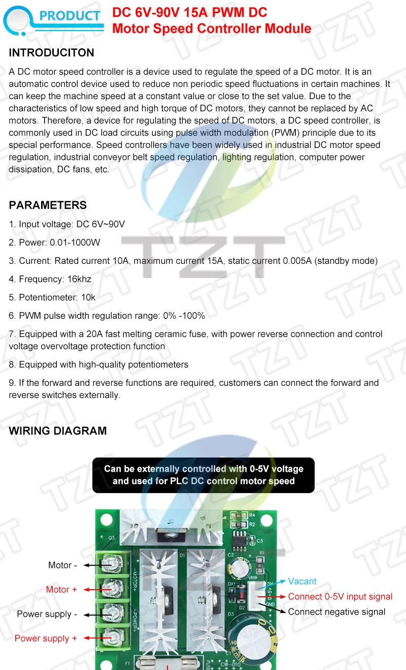 1/3 Stück DC 6V-90V 15A DC-Motorgeschwindigkeitsregler Stufenlose Geschwindigkeitsregulierung Pulsbreitenmodulation PWM DC 12V 24V 36V 48V 1000W – Detail 1