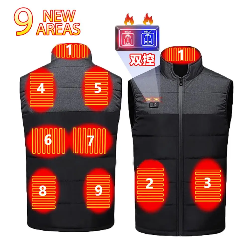 

9 Area Men Heated Vest Autumn Winter Cycling Warm USB Electric Heated Outdoor Sports Vests For Ski Men Women USB Heating Jacket