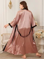 Plus Size Womens Long Silk Robe Belted V-Neck Elegant Loungewear All-Season Lightweight Sleepwear - Image 6
