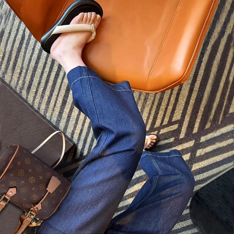 임산부 청바지 여름 얇은 와이드 레그 팬츠 아웃도어웨어 실크 9포인트 스트레이트 레그 팬츠 임산부용 봄 여름