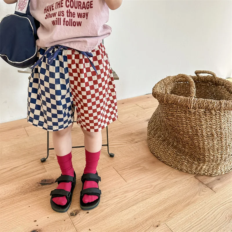 Children Summer Thin Patchwork Shorts Baby Girls Loose Boutique Short Pants For Boys New Fashion Plaid Cotton Short Tousers kids shorts,kids trousers