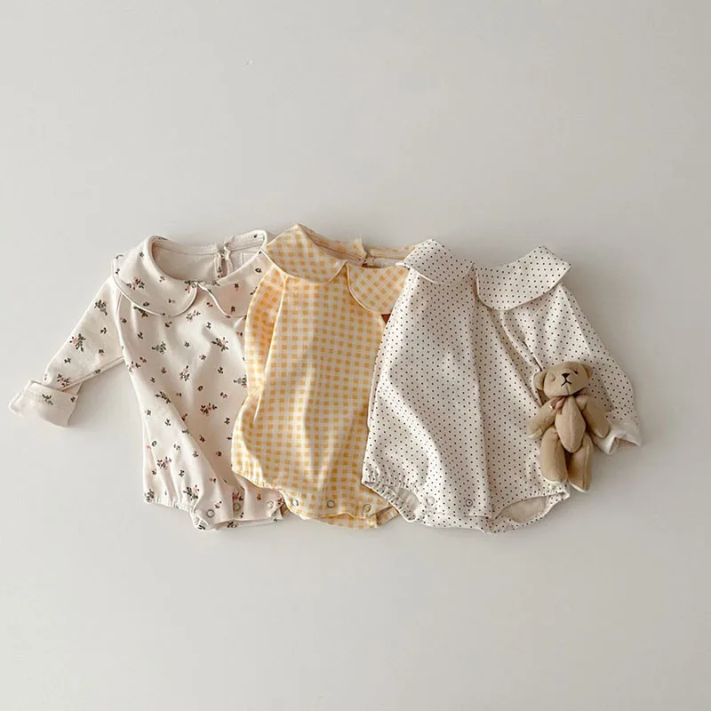 

MILANCEL 2023 детское боди с цветочным принтом для девочек, цельное боди с воротником Питер Пэн, одежда для девочек