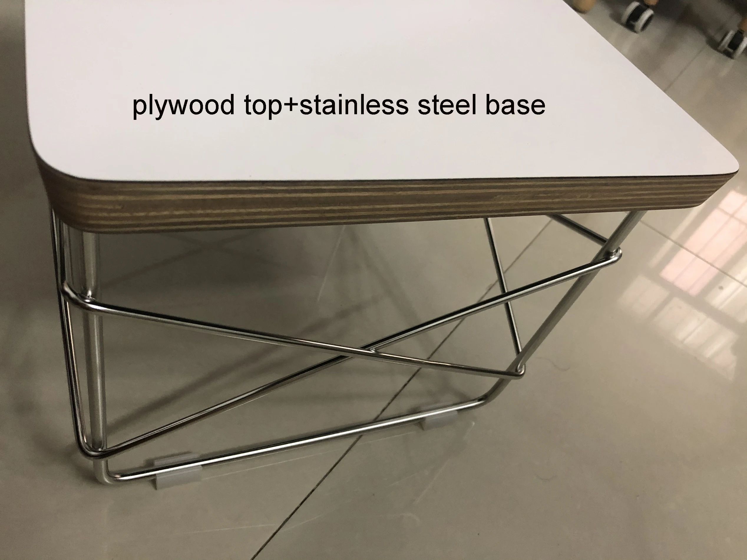 Mordern Small Sidetable LTR Low Table Plywood Rectangle Top Stainless Steel Frame Small Home Decoration Wire Base Table