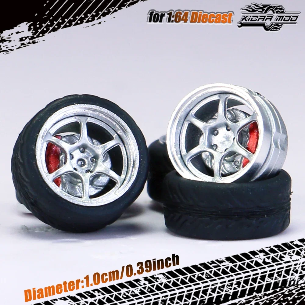 High-Quality 1/64 Scale Model Car Wheels with Rubber Tire and Metal Rims