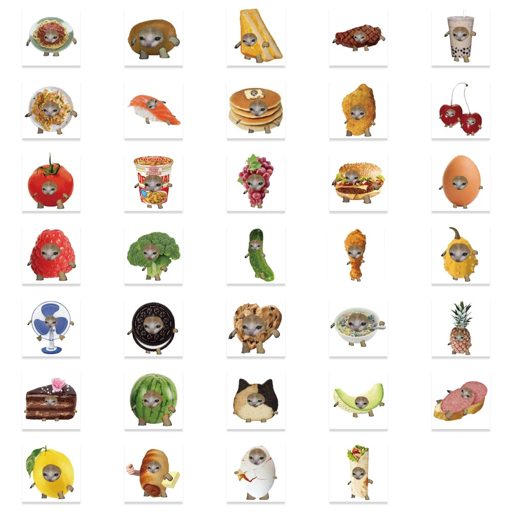 10/30/69PCS Cute Cartoon Food and Cat Meme Stickers Funny Animal Decoration Decals DIY Stationery Diary Phone Kawaii Sticker Toy