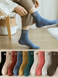 5 Pairs Women's Stockings Autumn Winter New Style Terry Socks Thickened Warm Pure Color Breathable Leisure cute Cotton Long Sock
