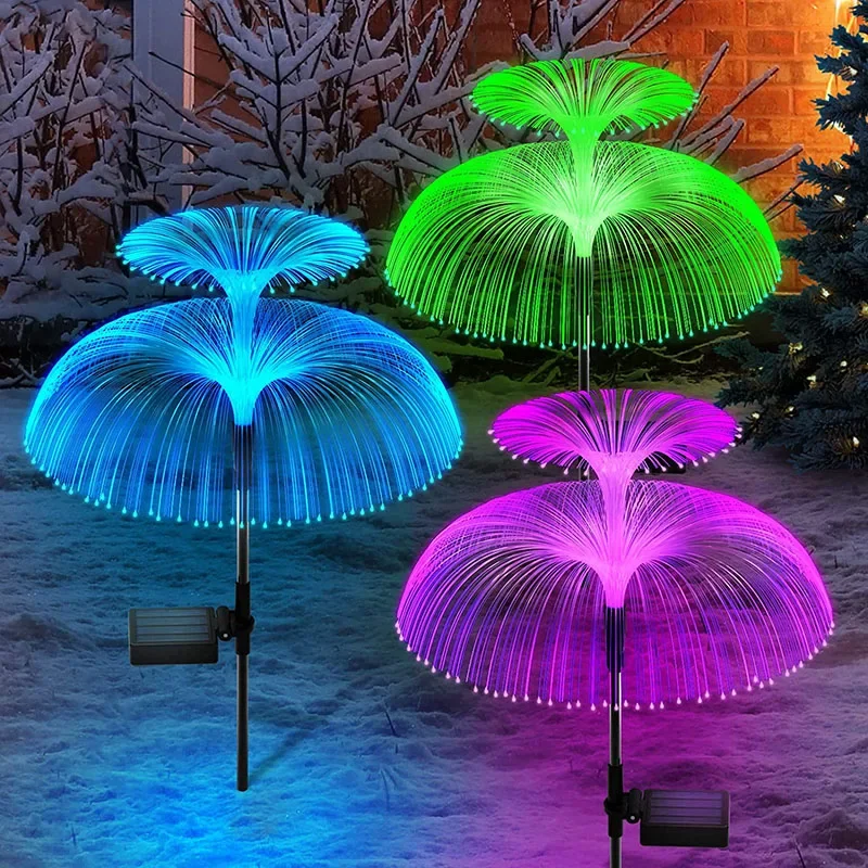 Solar Garden Lights 7 Colors LED Solar Jellyfish Fiber Optic Lights Outdoor Waterproof Decor Light For Lawn Pathway Holiday