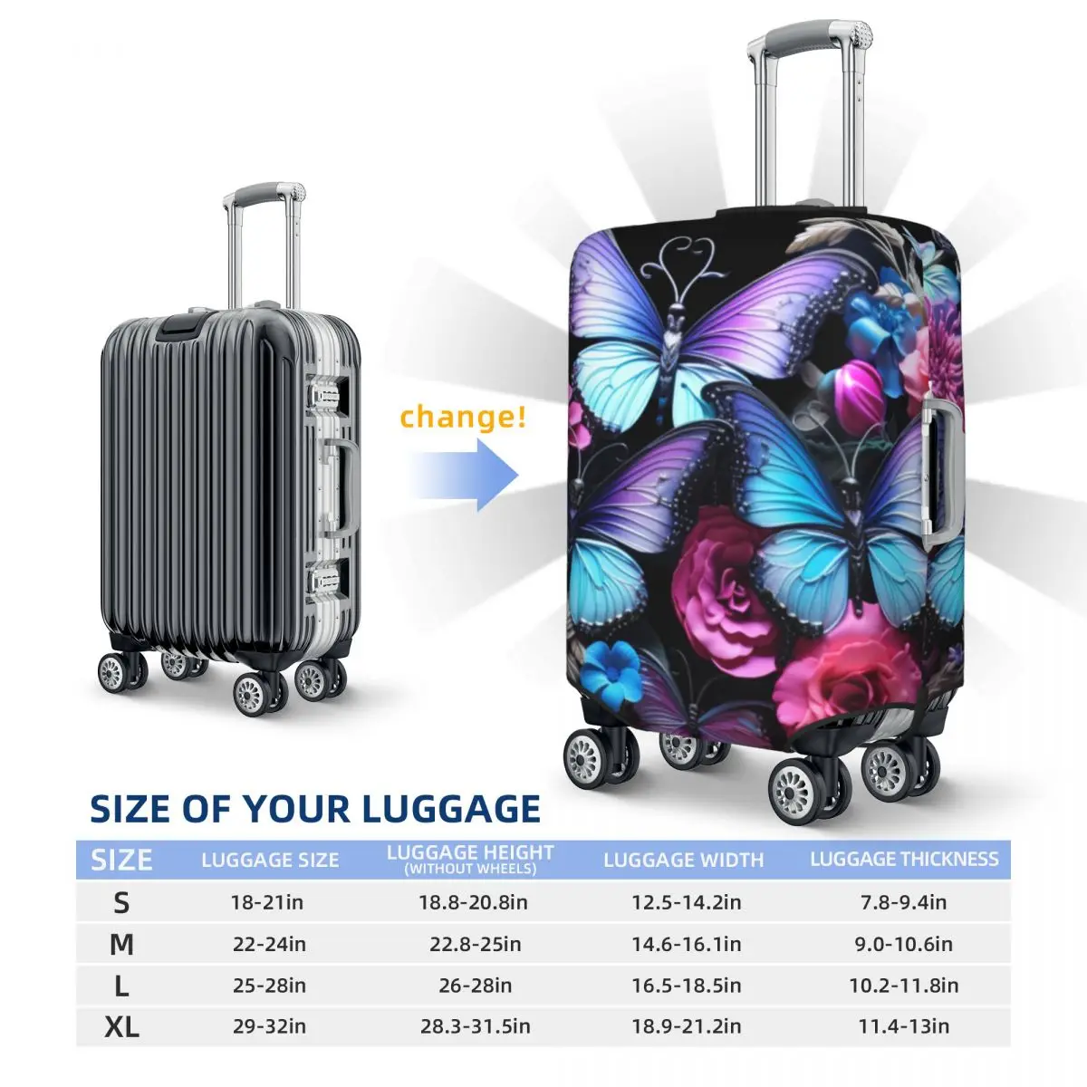 Butterfly Print Suitcase Cover Colorful Illustration Elastic Cruise Trip Protector Luggage Accesories Flight