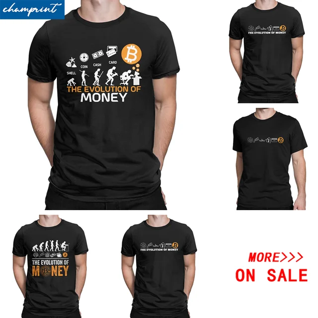 Men Women's T-Shirt The Evolution Of Money Funny Bitcoin Tees Crypto Coin Cryptocurrency T Shirts Plus Size Clothing 1
