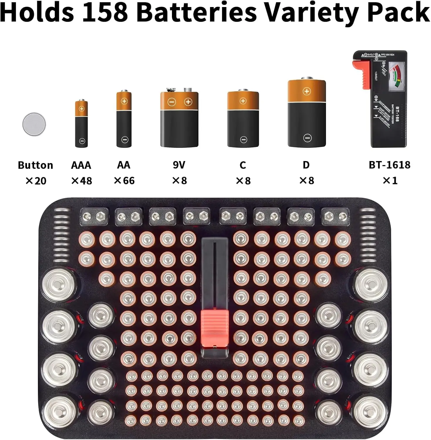 Battery Organizer and Storage Case with Tester