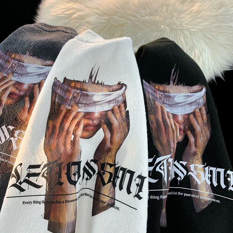 

Мужской трикотажный свитер с круглым вырезом, в стиле хип-хоп