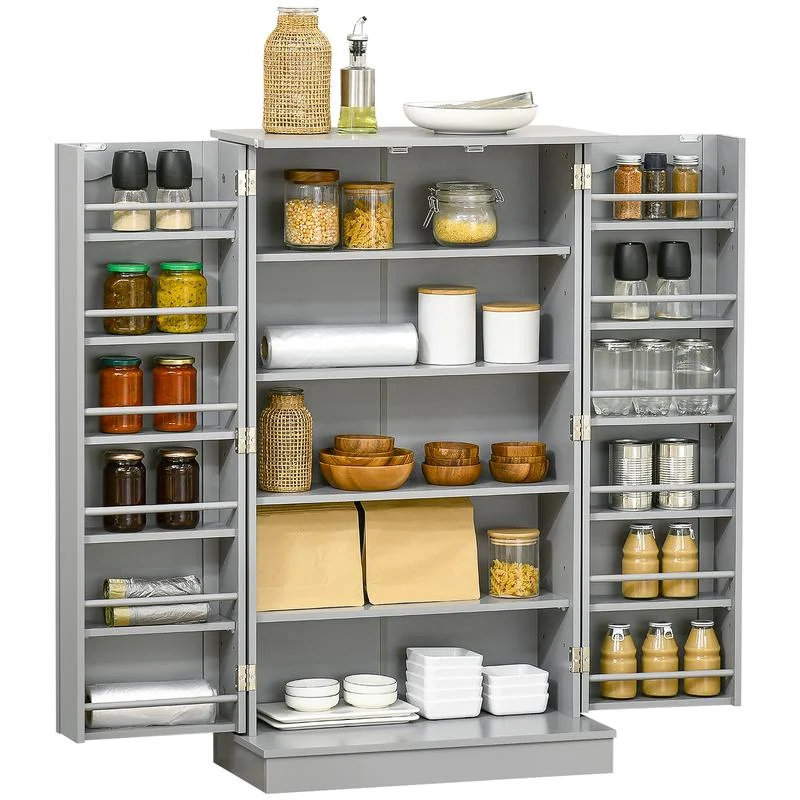 

41" Kitchen Pantry, Modern 2-Door Kitchen Storage Cabinet with 5-tier Shelving, 12 Spice Racks and Adjustable Shelves