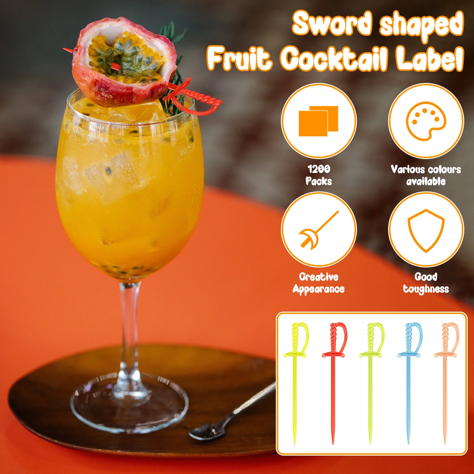 1200Pcs Toothpicks Picks Fruit Fork Home Party Restaurant Plastic Sword Shaped Cocktail Picks Fruit Fork Cocktail Sticks
