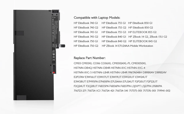 Batteria HP CM03XL Per EliteBook 740 745 750 755 840 845 850 855 G1 G2 | Ricambio 50Wh - Foto 6