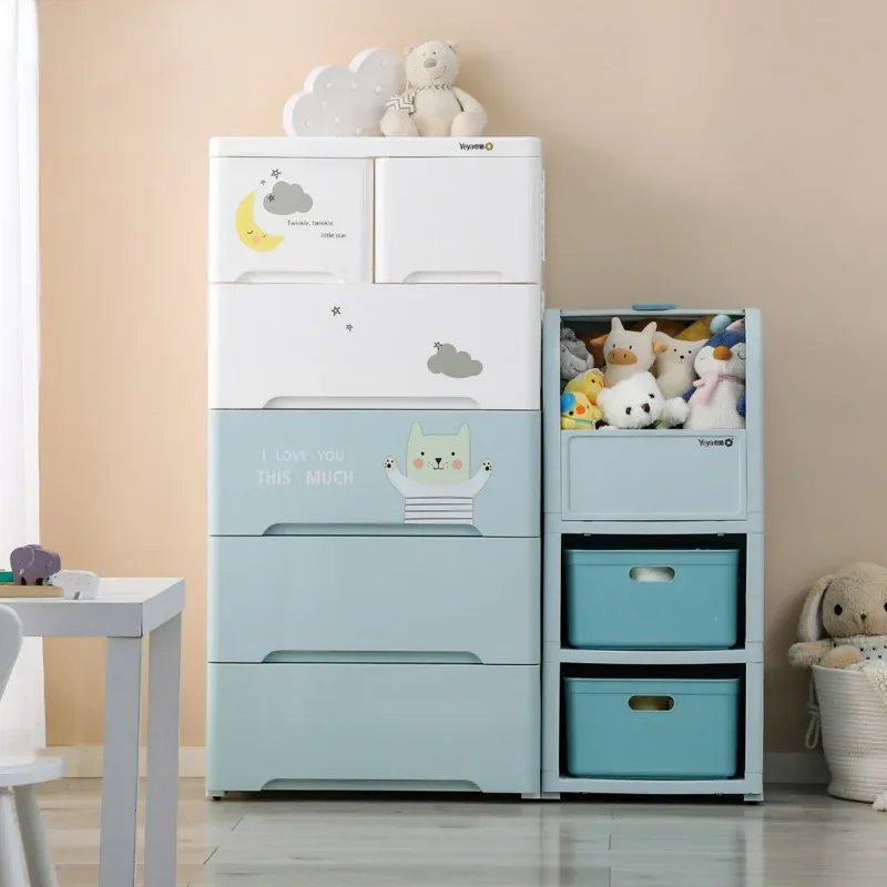 

Large Capacity Classification Storage Cabinet: Durable For Children Thick Drawer Plastic Cartoon Clothes & Toy Organizer.