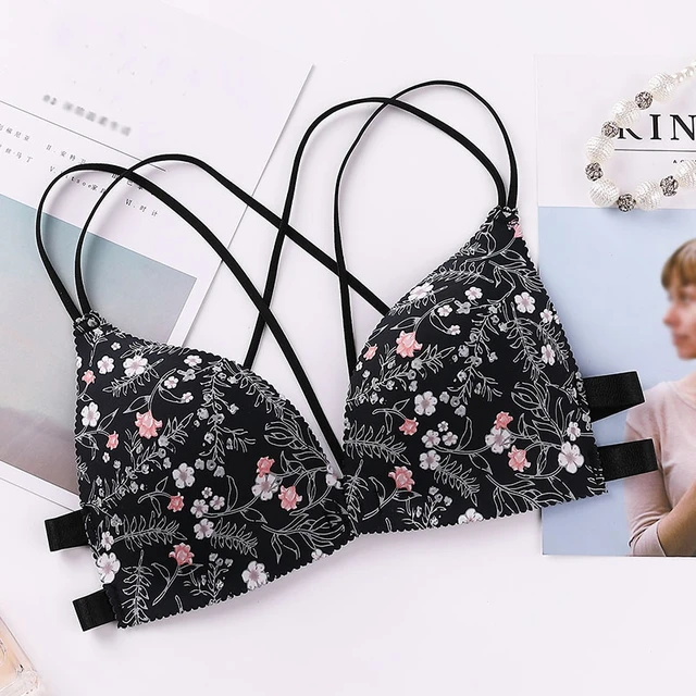 Women Flower Printed Bras Front Buckle Wireless Bralette Sexy Lingerie  Comfort Push Up Floral Bras - AliExpress