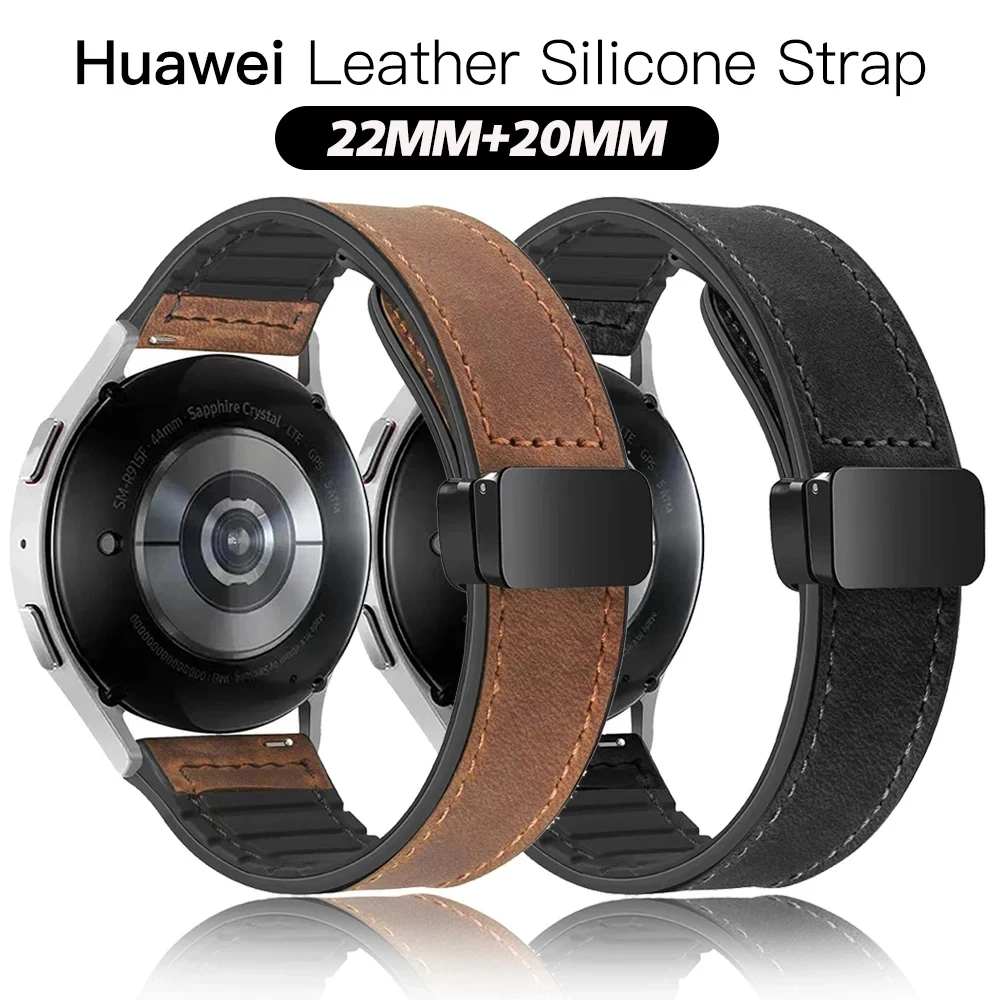 Leather and Silicone Hybrid Watch Strap - 20mm/22mm Adjustable Wristband Bracelet