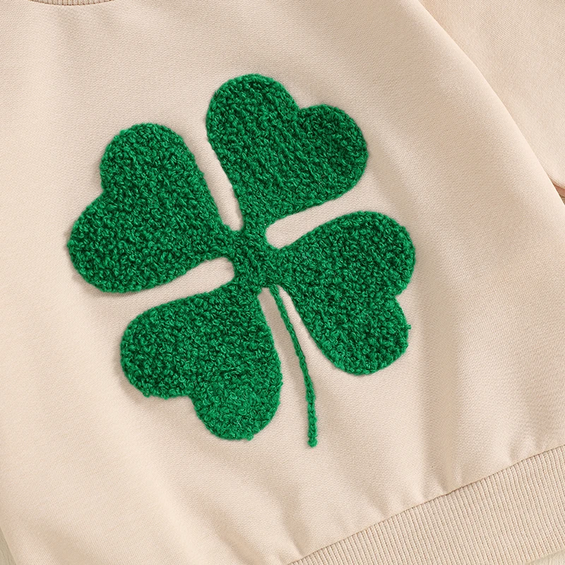 -10-10 Lioraitiin 3M-3Y Toddler Baby Girl Boy Irish Day Romper Casual Clover Embroidery Long Sleeve Jumpsuit Cute Clothes