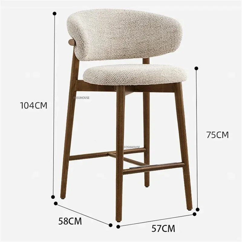 Modern Solid Wood Bar Chair Nordic Bar Stool for Kitchen Light Luxury Cloth High Feet Barstool Household Living Room Stool Chair