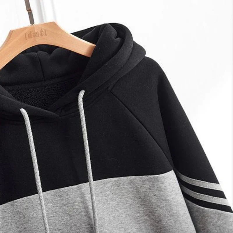 Autumn Winter Loose Casual Patchwork Hoodies Ladies Simple Fashion Pullover Top Women Hooded Sweatshirt Female Clothes
