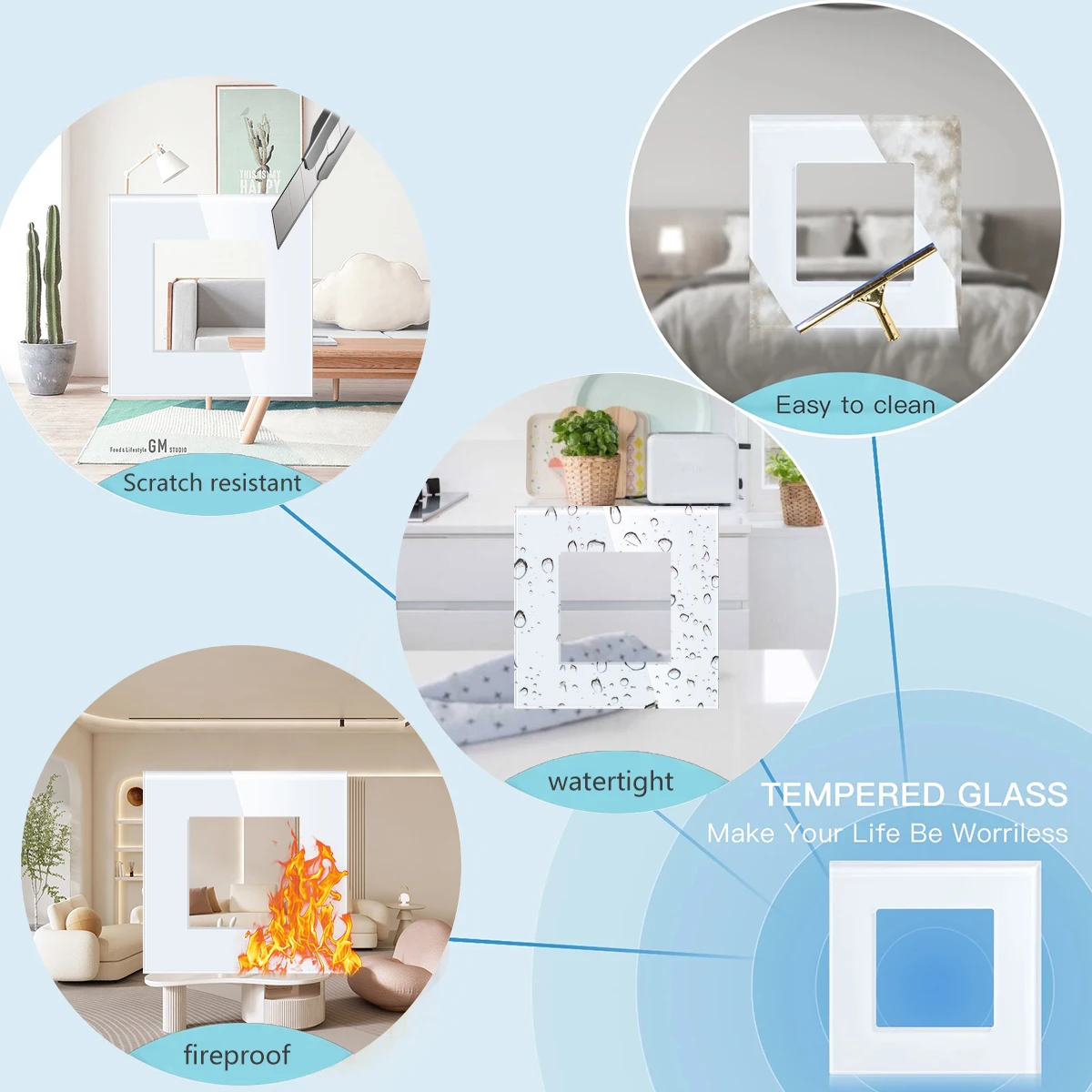 Tempered Glass Frame Single Two Three Four Five Post 86/157/228/299mm*86mm