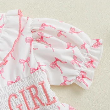 Adorable Infant Girl Floral Print Sleeveless Ruffle Trim Round Neck A-line Dress Summer Outfit with Bow Detail 4