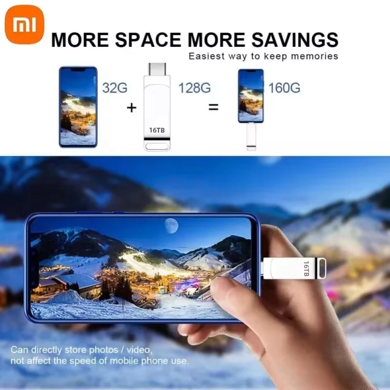 Xiaomi 16TB 2TB 512GB High-Speed USB Flash Drive 3.2 Metal Pen Drive Waterproof Type-C USB Pen Computer flash drive