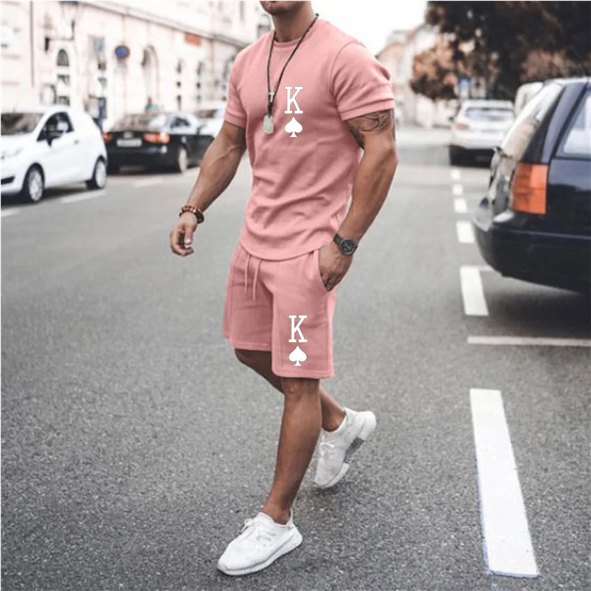

2023 New Summer Men's Suit Casual Fashion Printed T-Shirt + Beach Shorts Suit Men's O-Neck T-Shirt 2 Pieces Asian Size XS-6XL