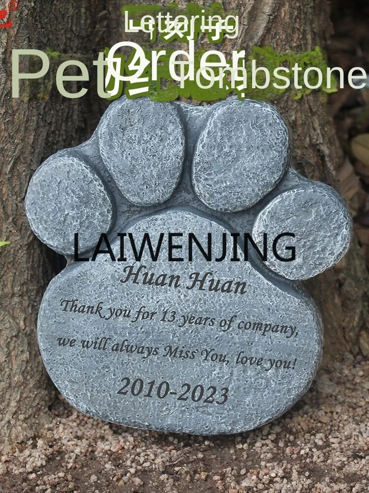 Pet Tombstone Cat Dog Paw Prints Monument Lettering Memorial Resin Decorations Pet Memorial Tomb
