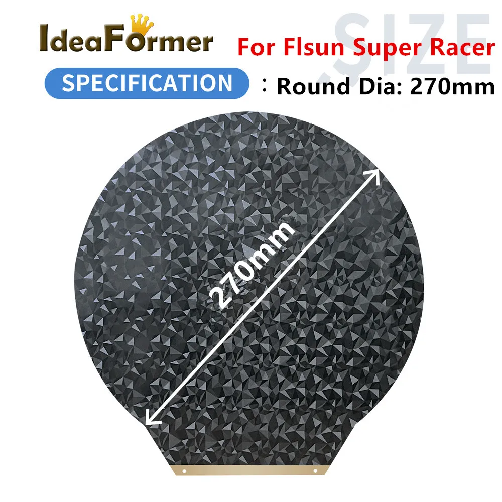 Round 270mm PEO Hot Bed Sheet Double Side Spring Steel Sheet PEO+PEI Build Plate 3D Printer Accessories for Flsun Super Racer upgrade dia 270 309mm round pei peo sheet for flsun super racer v400 magnetic base spring steel sheet for flsun v400 3d bed part