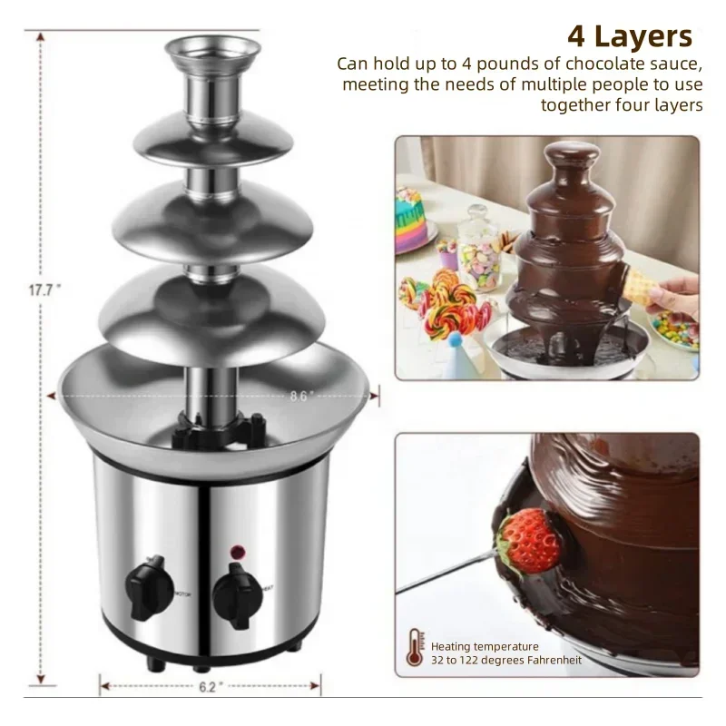 et Chocolate Fountain Machine Tower Waterfall Melt Machine 4 Tier Chocolate Fountain
