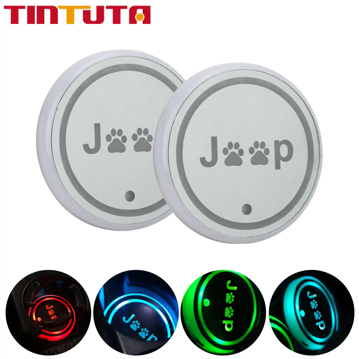 

1/2Pcs 7 Colors Car LED Luminous Jeep Water Cup Pad Auto Cup Bottle Holder Coaster Anti-slip Interior Atmosphere Light Decor