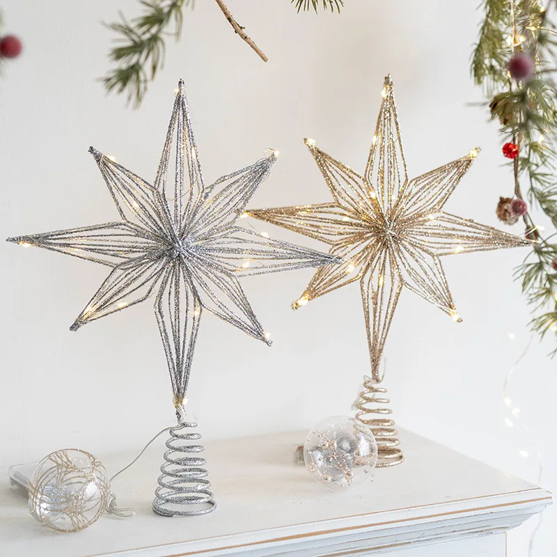 Christmas Tree Decoration Christmas Star Decoration 30cm Christmas Tree Toppers Star With LED String Lights Ornaments For Christmas Home Party Decoration Festival Party New Year