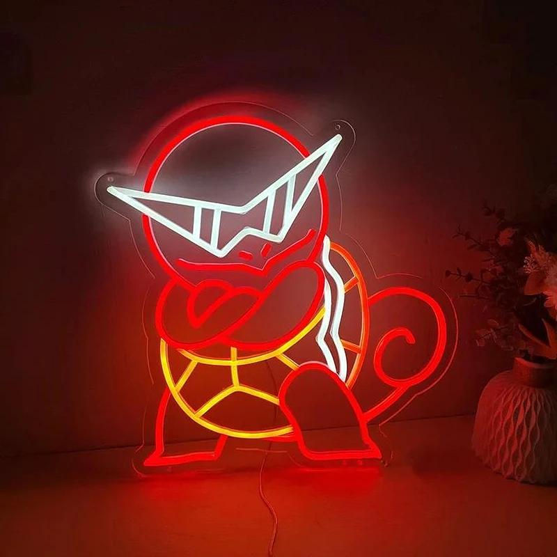 Custom Neon Sign: Anime Pokemon Theme and Tortoise Design | Indoor Wall Lights for Events, Parties, and Kids' Rooms | Game Room Decor